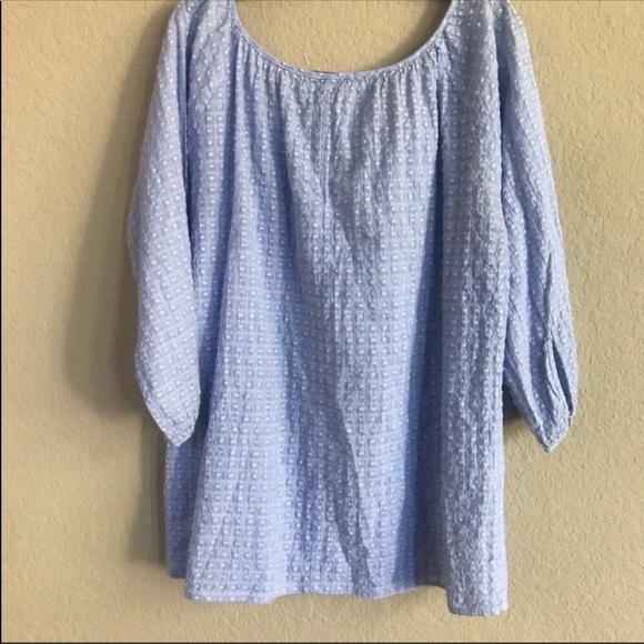 J Crew Polka Dot Light Blue Peasant Top - Picture 7 of 8